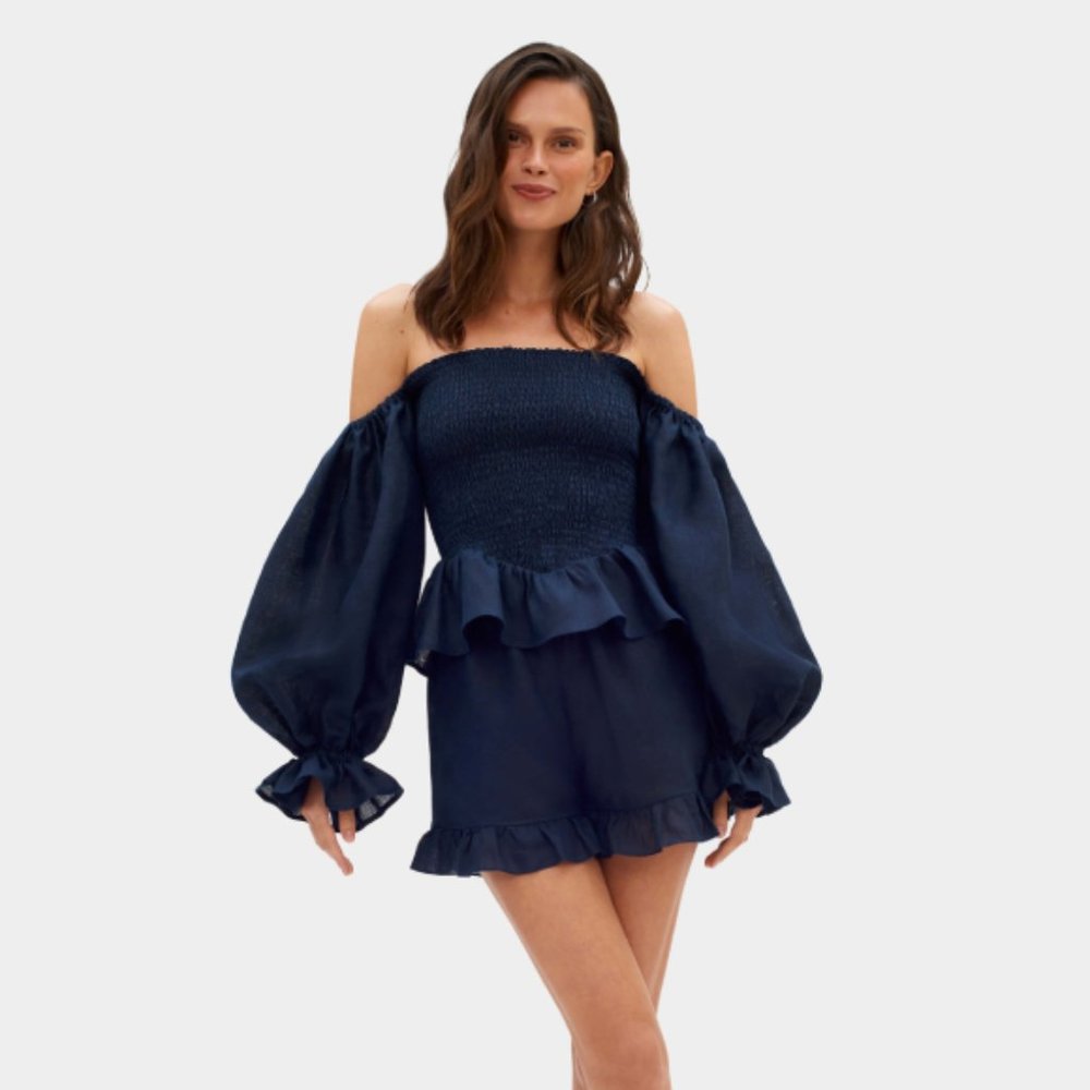 Sleeper Atlanta Lounge 2 Piece Linen Suit in Navy